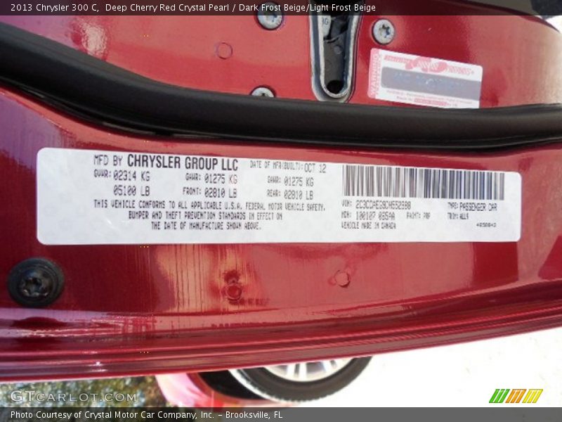 Deep Cherry Red Crystal Pearl / Dark Frost Beige/Light Frost Beige 2013 Chrysler 300 C