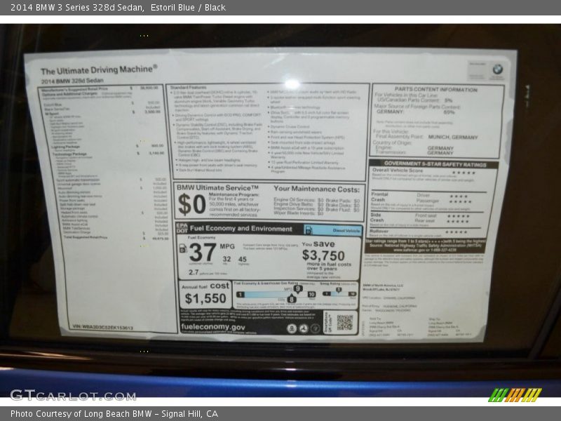  2014 3 Series 328d Sedan Window Sticker