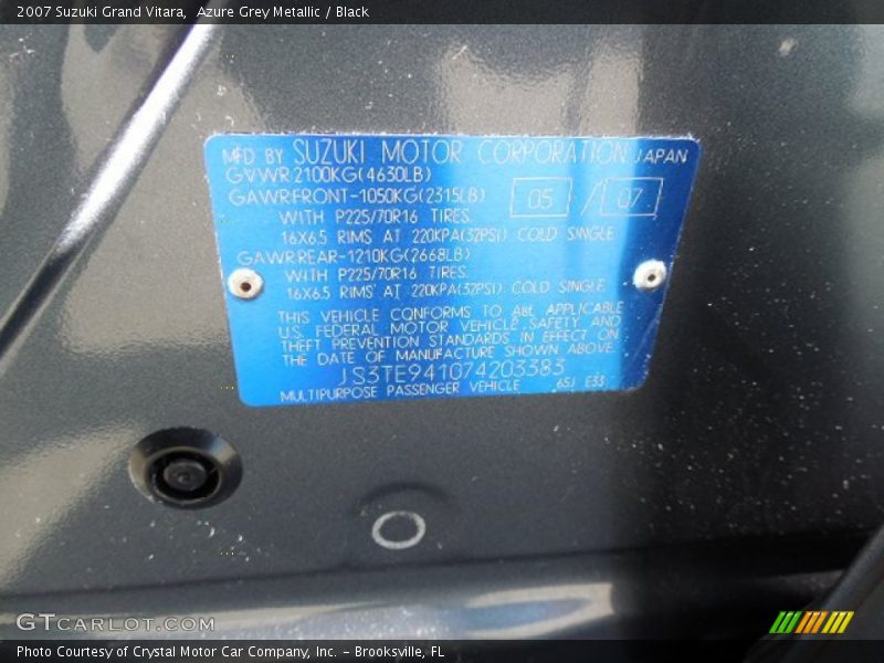 Azure Grey Metallic / Black 2007 Suzuki Grand Vitara