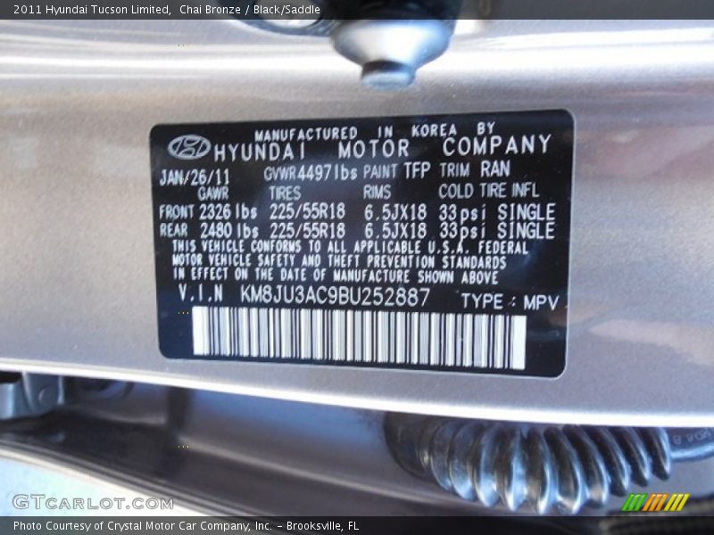 Chai Bronze / Black/Saddle 2011 Hyundai Tucson Limited