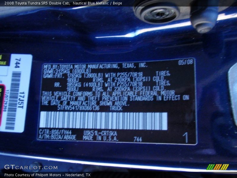Nautical Blue Metallic / Beige 2008 Toyota Tundra SR5 Double Cab