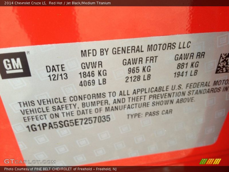 Red Hot / Jet Black/Medium Titanium 2014 Chevrolet Cruze LS