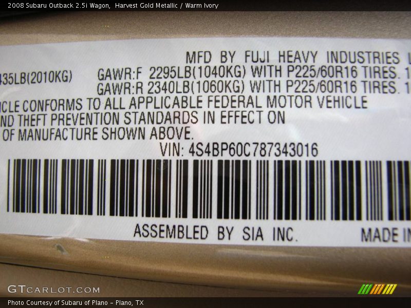 Harvest Gold Metallic / Warm Ivory 2008 Subaru Outback 2.5i Wagon