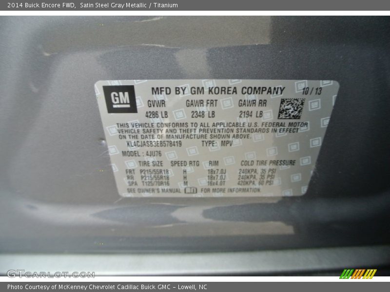 Satin Steel Gray Metallic / Titanium 2014 Buick Encore FWD