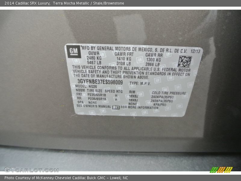 Terra Mocha Metallic / Shale/Brownstone 2014 Cadillac SRX Luxury