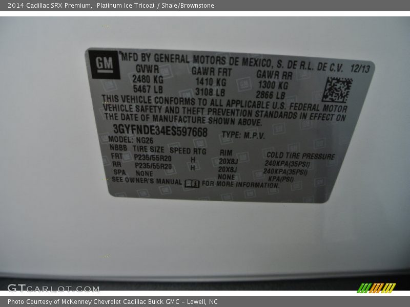 Platinum Ice Tricoat / Shale/Brownstone 2014 Cadillac SRX Premium