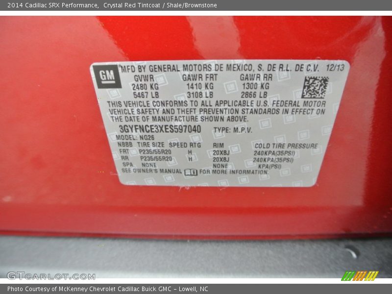 Crystal Red Tintcoat / Shale/Brownstone 2014 Cadillac SRX Performance