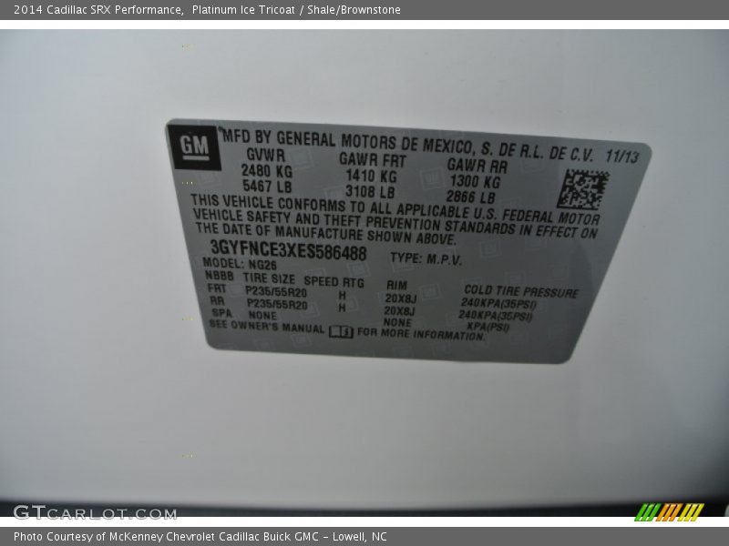 Platinum Ice Tricoat / Shale/Brownstone 2014 Cadillac SRX Performance