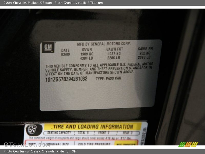 Black Granite Metallic / Titanium 2009 Chevrolet Malibu LS Sedan