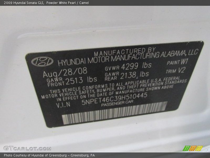 Powder White Pearl / Camel 2009 Hyundai Sonata GLS