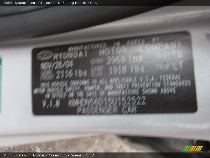 Sterling Metallic / Gray 2005 Hyundai Elantra GT Hatchback