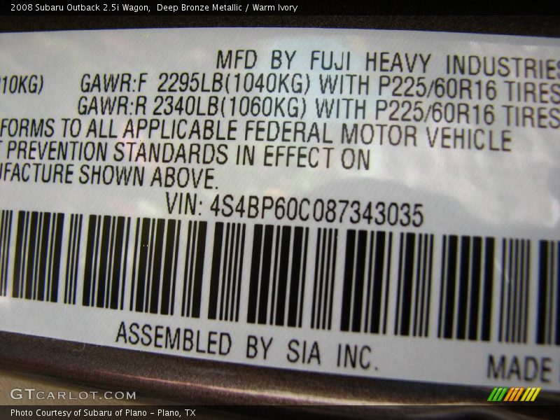 Deep Bronze Metallic / Warm Ivory 2008 Subaru Outback 2.5i Wagon