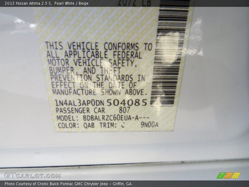 Pearl White / Beige 2013 Nissan Altima 2.5 S