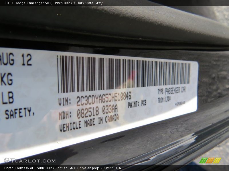 Pitch Black / Dark Slate Gray 2013 Dodge Challenger SXT