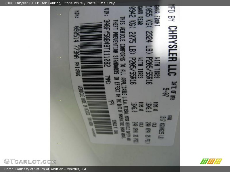 Stone White / Pastel Slate Gray 2008 Chrysler PT Cruiser Touring