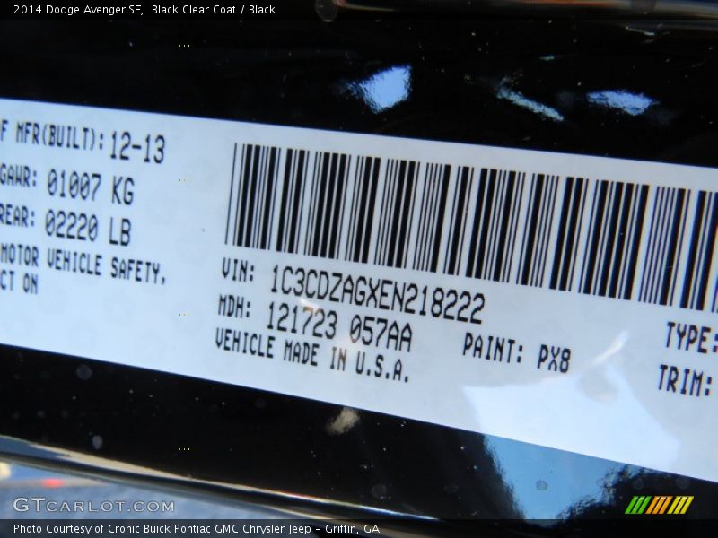 Black Clear Coat / Black 2014 Dodge Avenger SE