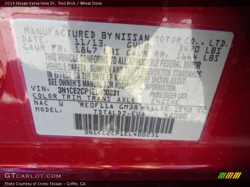 Red Brick / Wheat Stone 2014 Nissan Versa Note SV