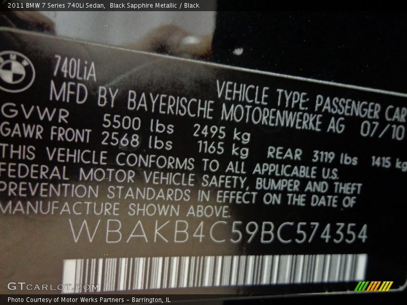 Black Sapphire Metallic / Black 2011 BMW 7 Series 740Li Sedan