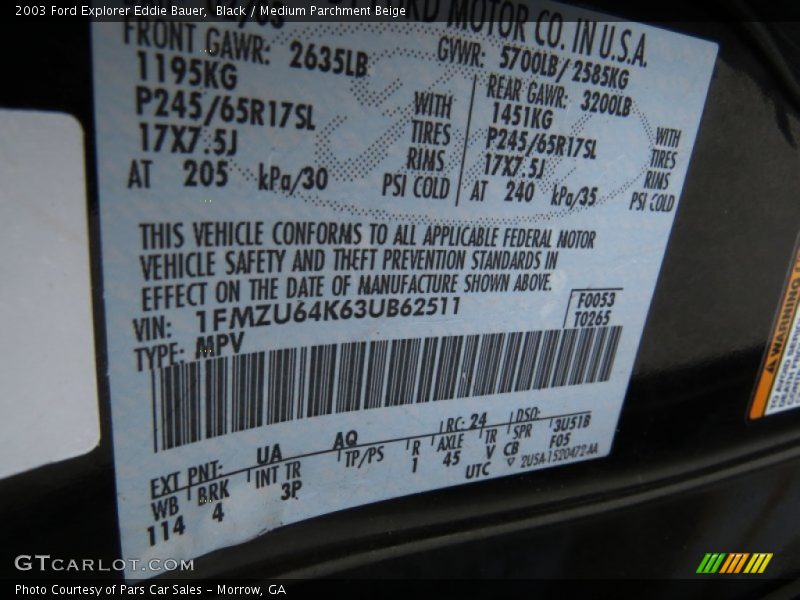 Black / Medium Parchment Beige 2003 Ford Explorer Eddie Bauer