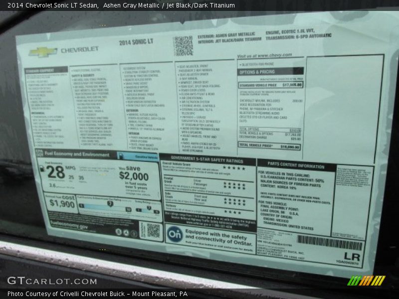 Ashen Gray Metallic / Jet Black/Dark Titanium 2014 Chevrolet Sonic LT Sedan