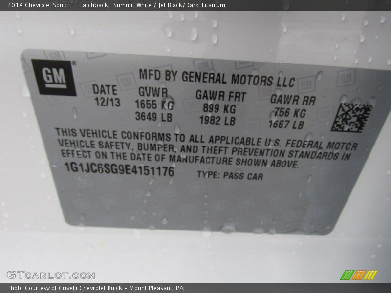 Summit White / Jet Black/Dark Titanium 2014 Chevrolet Sonic LT Hatchback