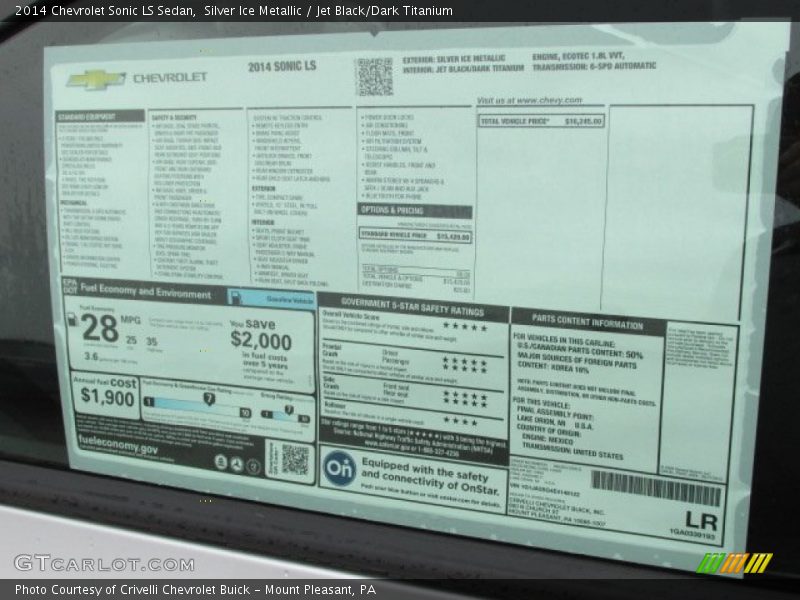  2014 Sonic LS Sedan Window Sticker