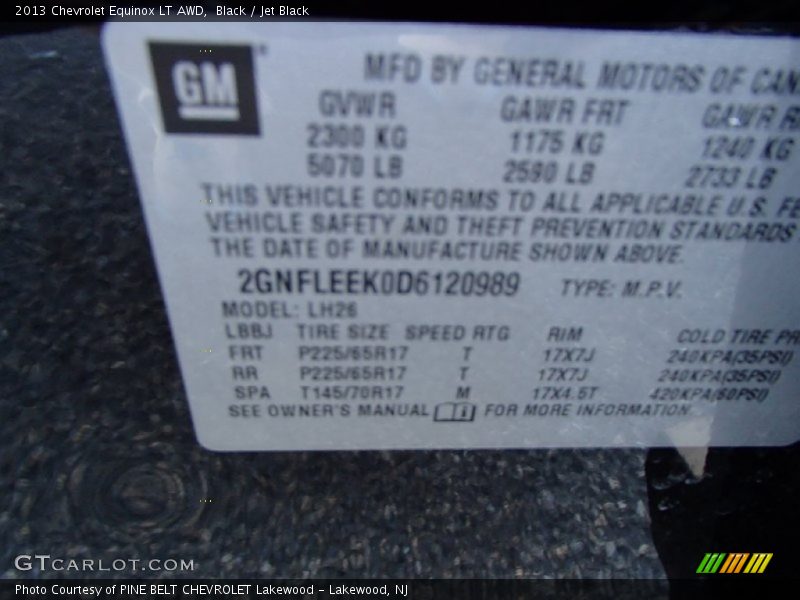 Black / Jet Black 2013 Chevrolet Equinox LT AWD
