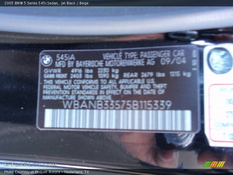 Jet Black / Beige 2005 BMW 5 Series 545i Sedan