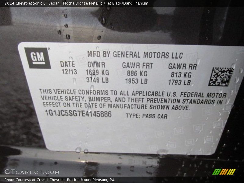 Mocha Bronze Metallic / Jet Black/Dark Titanium 2014 Chevrolet Sonic LT Sedan