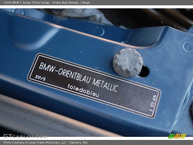 2006 5 Series 530xi Sedan Orient Blue Metallic Color Code 317