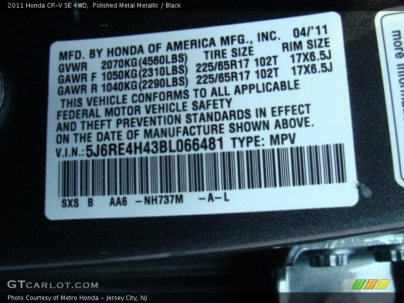 Polished Metal Metallic / Black 2011 Honda CR-V SE 4WD