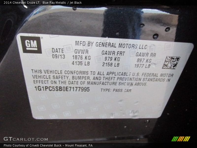 Blue Ray Metallic / Jet Black 2014 Chevrolet Cruze LT