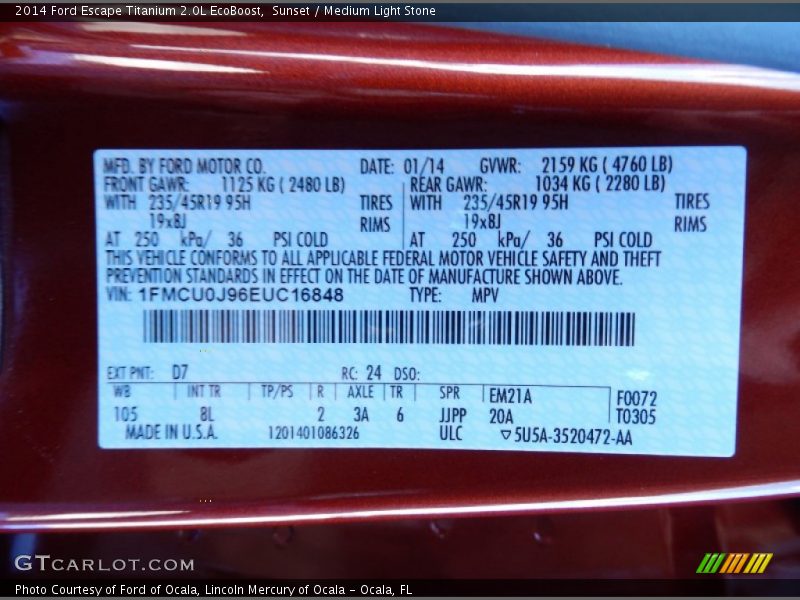 Sunset / Medium Light Stone 2014 Ford Escape Titanium 2.0L EcoBoost
