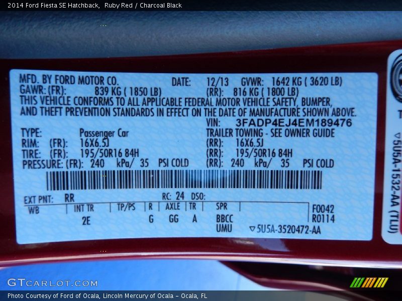 Ruby Red / Charcoal Black 2014 Ford Fiesta SE Hatchback