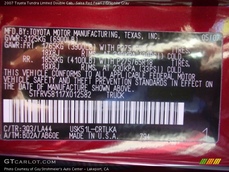 Salsa Red Pearl / Graphite Gray 2007 Toyota Tundra Limited Double Cab