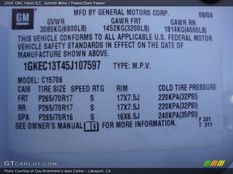 Summit White / Pewter/Dark Pewter 2005 GMC Yukon SLT