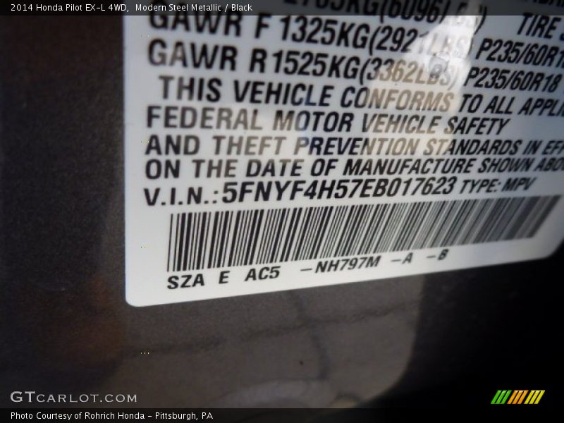 Modern Steel Metallic / Black 2014 Honda Pilot EX-L 4WD