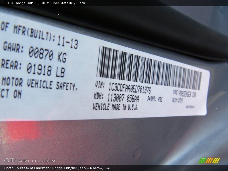 Billet Silver Metallic / Black 2014 Dodge Dart SE