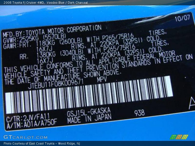 Voodoo Blue / Dark Charcoal 2008 Toyota FJ Cruiser 4WD
