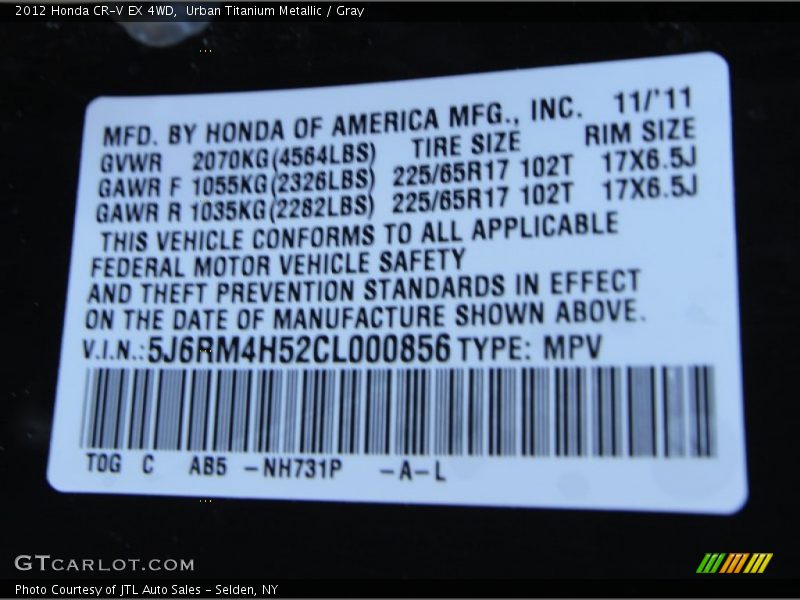Urban Titanium Metallic / Gray 2012 Honda CR-V EX 4WD