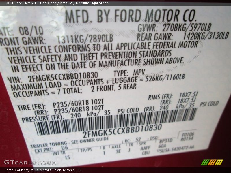 Red Candy Metallic / Medium Light Stone 2011 Ford Flex SEL