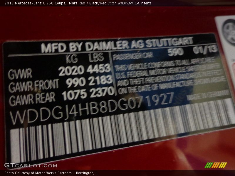 Mars Red / Black/Red Stitch w/DINAMICA Inserts 2013 Mercedes-Benz C 250 Coupe