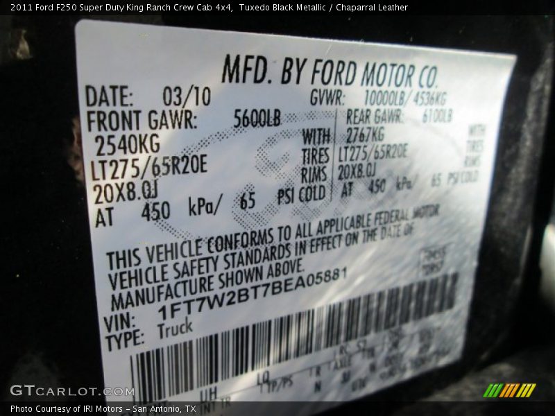 Tuxedo Black Metallic / Chaparral Leather 2011 Ford F250 Super Duty King Ranch Crew Cab 4x4