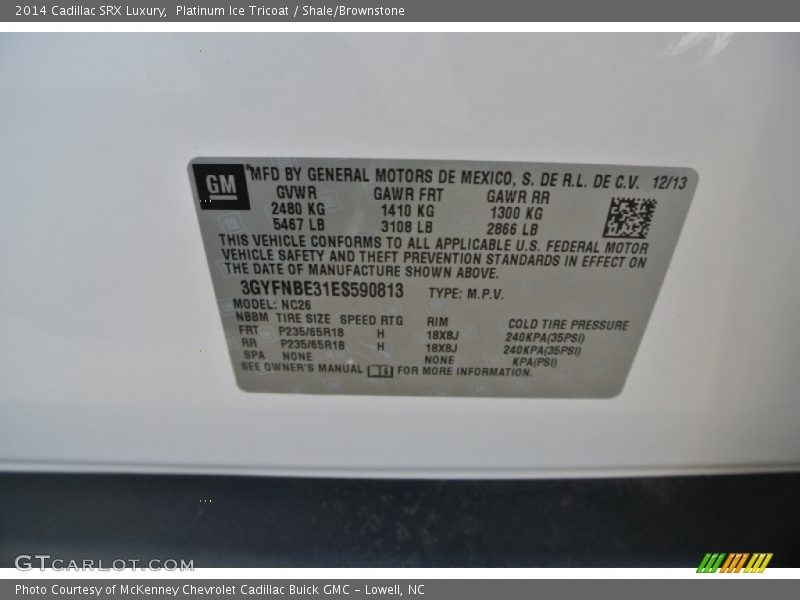 Platinum Ice Tricoat / Shale/Brownstone 2014 Cadillac SRX Luxury