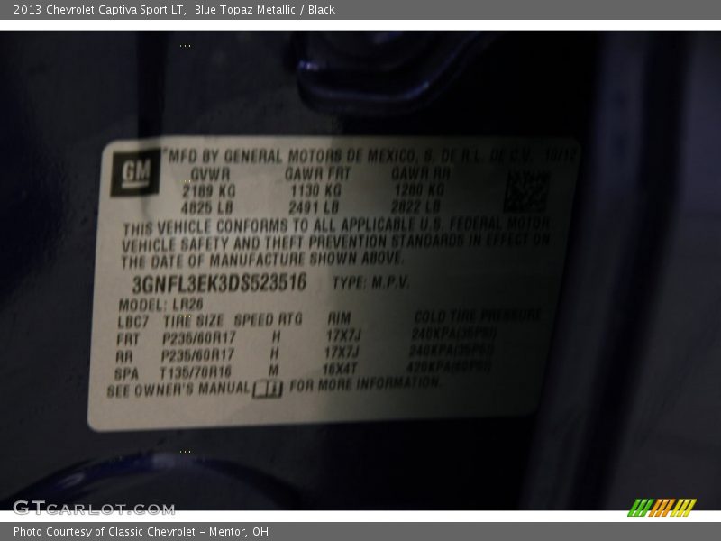 Blue Topaz Metallic / Black 2013 Chevrolet Captiva Sport LT