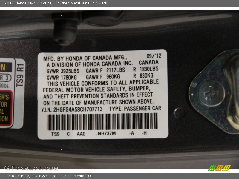 Polished Metal Metallic / Black 2012 Honda Civic Si Coupe