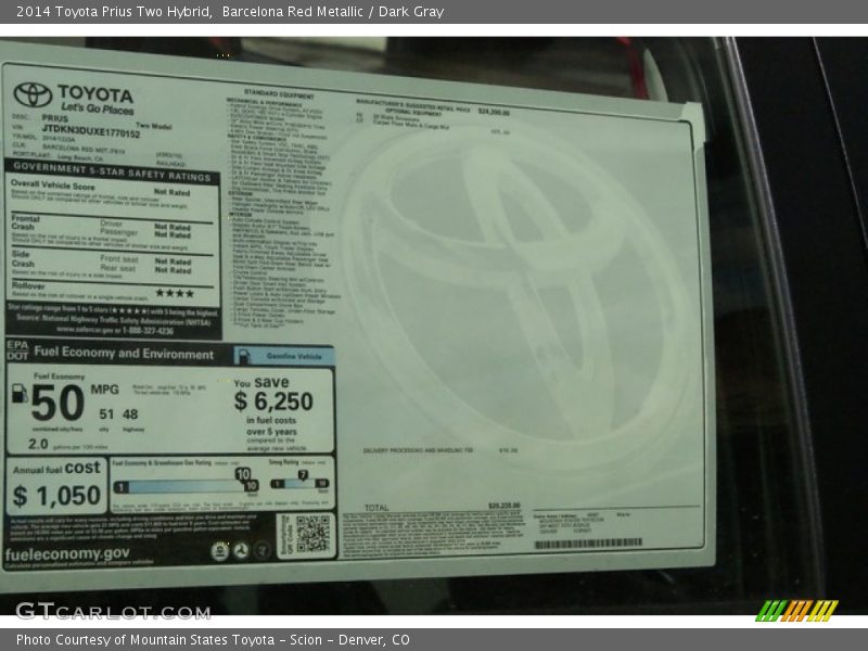 Barcelona Red Metallic / Dark Gray 2014 Toyota Prius Two Hybrid