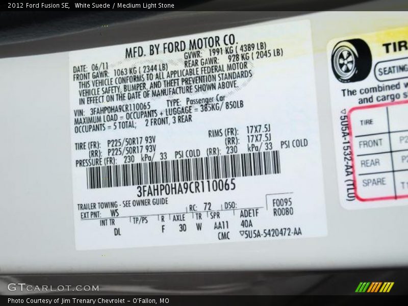 White Suede / Medium Light Stone 2012 Ford Fusion SE