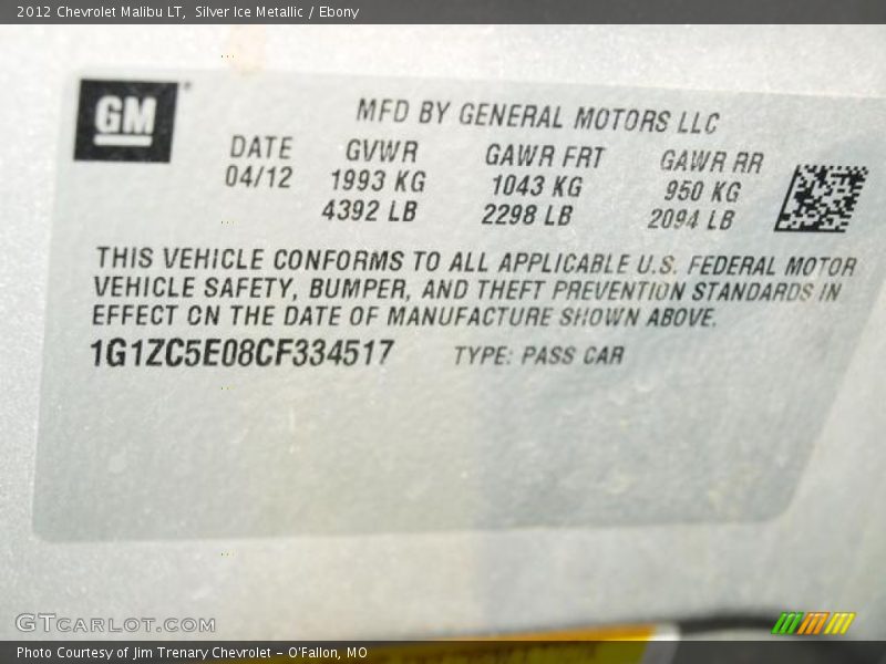 Silver Ice Metallic / Ebony 2012 Chevrolet Malibu LT