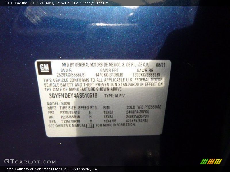 Imperial Blue / Ebony/Titanium 2010 Cadillac SRX 4 V6 AWD